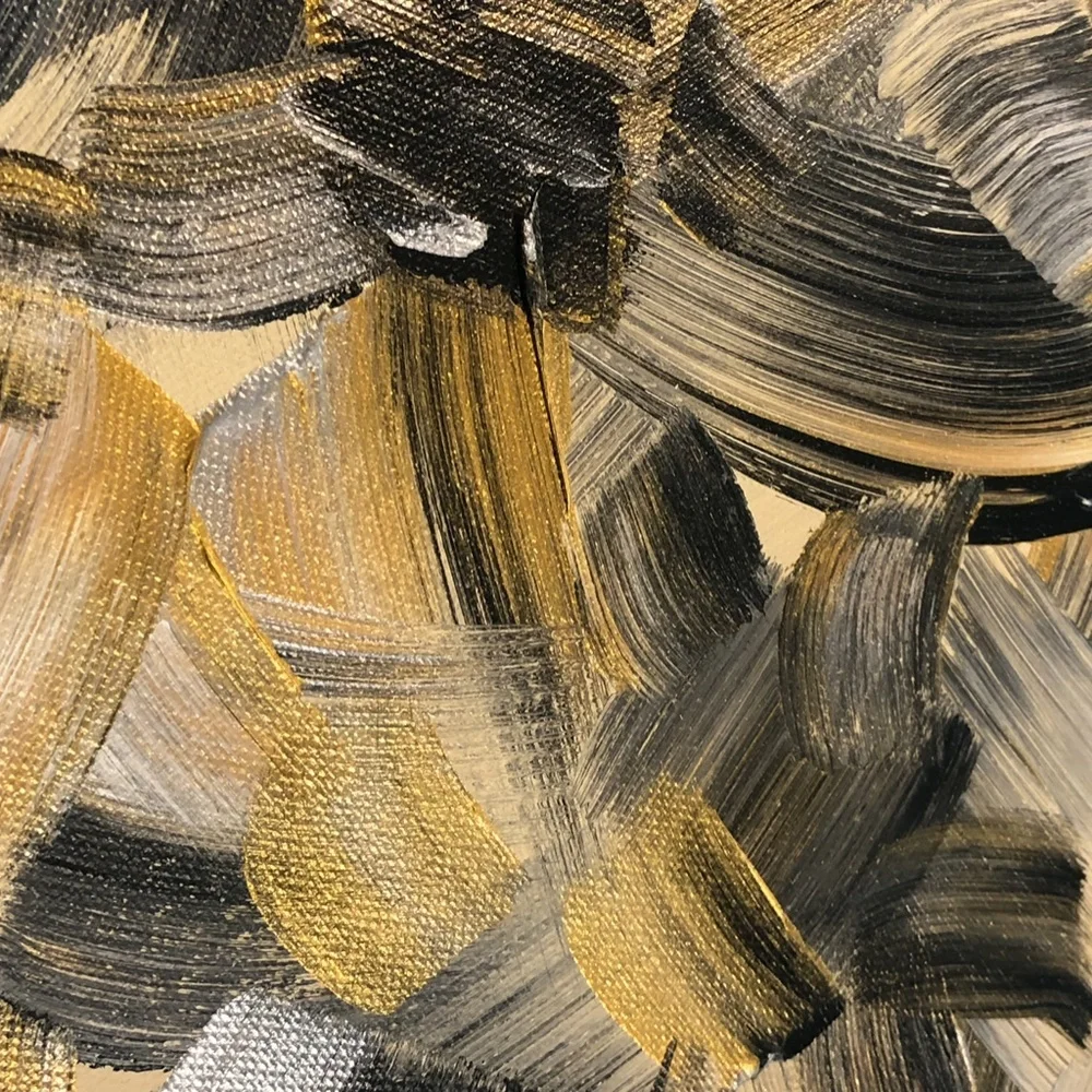 HANDCRAFTED BLACK/GOLD/SILVER/CREAM ABSTRACT ART